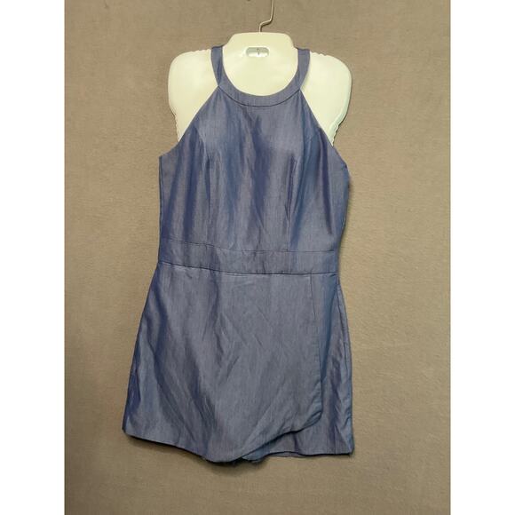 New York & Company Sleeveless Chambray Romper Shorts Small Denim Look - Picture 1 of 8